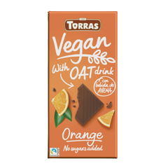 Шоколад без цукру Vegan чорний з вівсяним молоком та апельсином Torras, 100г