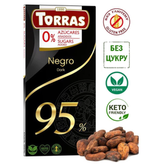 Шоколад без цукру чорний 95% Zero Torras, 100г
