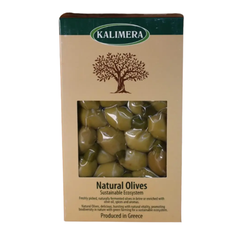 Оливки зелені великі фаршировані корнішоном в коробці, Kalimera 0,25г